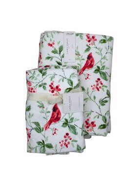 Laura Ashley Cotton Towel Set 4-Piece Set Jolly Cardinals 2 Bath & 2 Hand Towels